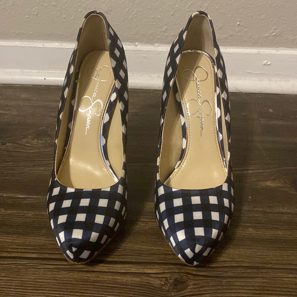Blue and White Checkered Pumps
